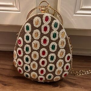 Elegant Beaded Handbag with Gold Accents